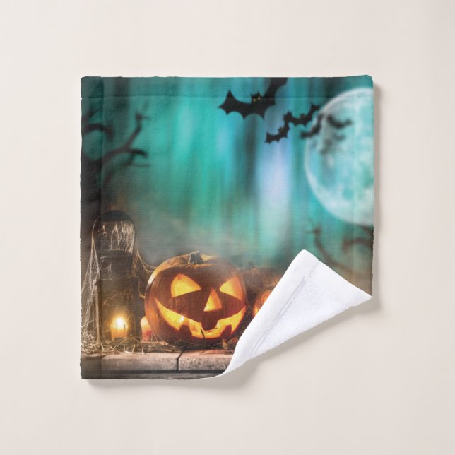 Citrouilles d'Halloween et chauves-souris (Gant de toilette)