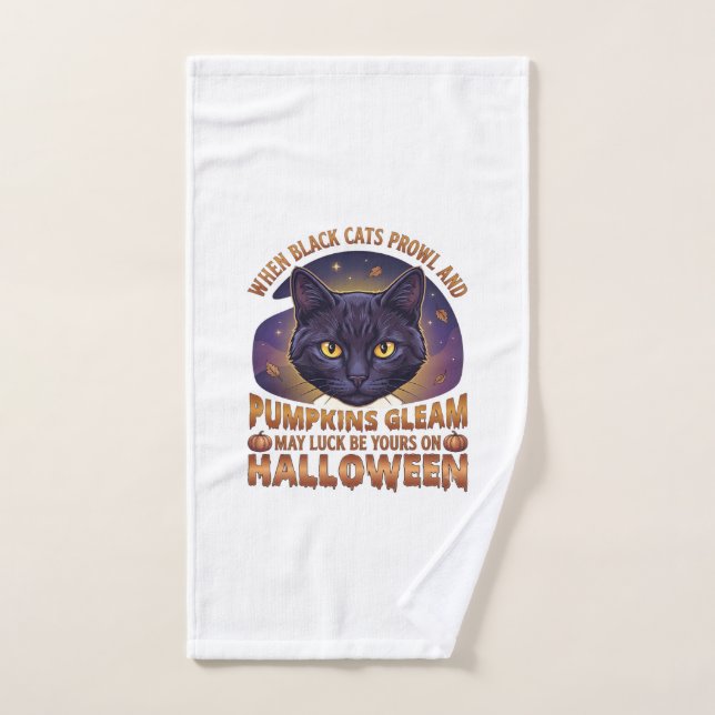 Citrouilles Éclat Halloween Chat Noir Feuilles Tom (Serviette à main)