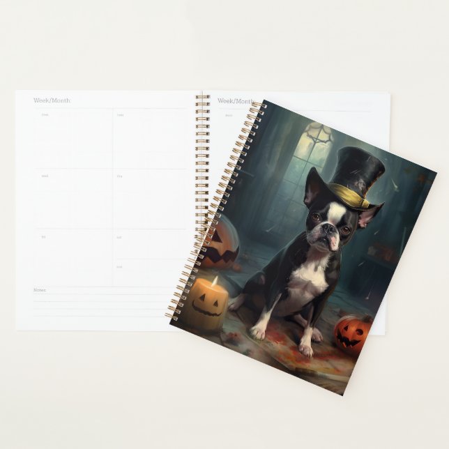 Citrouilles Épouvantables Halloween Boston Terrier (Devant avec enveloppe)