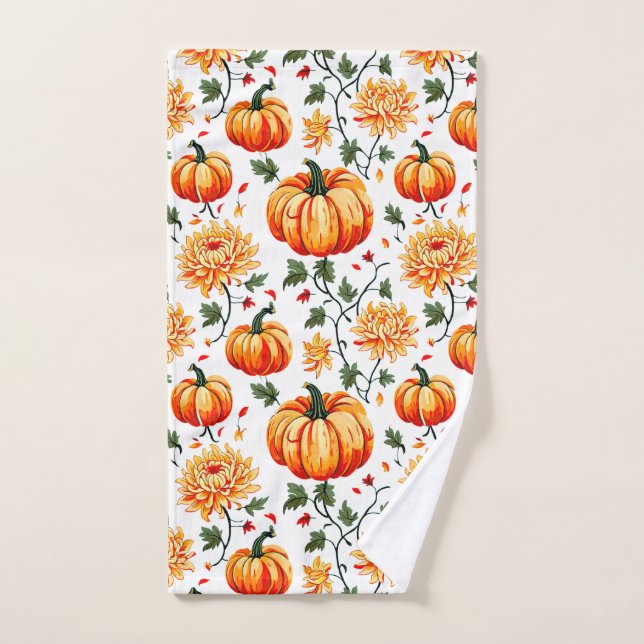 Citrouilles et chrysanthèmes festifs d'automne (Serviette à main)