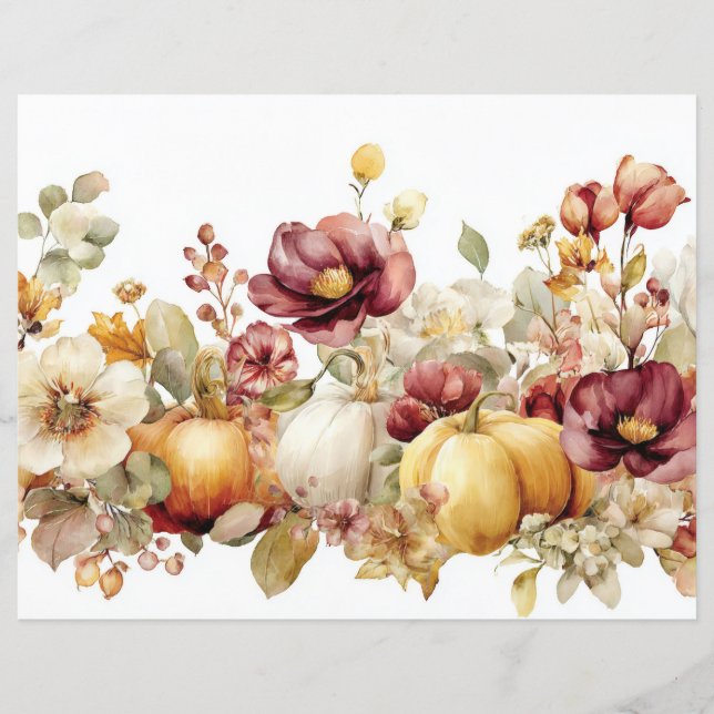 Citrouilles et fleurs d'automne Scapbook Papier (Devant)