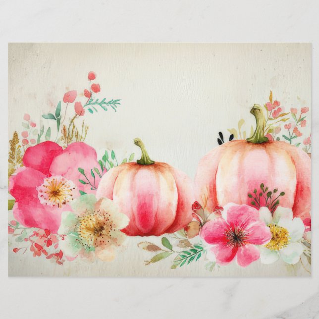 Citrouilles et fleurs d'automne Scapbook Papier (Devant)
