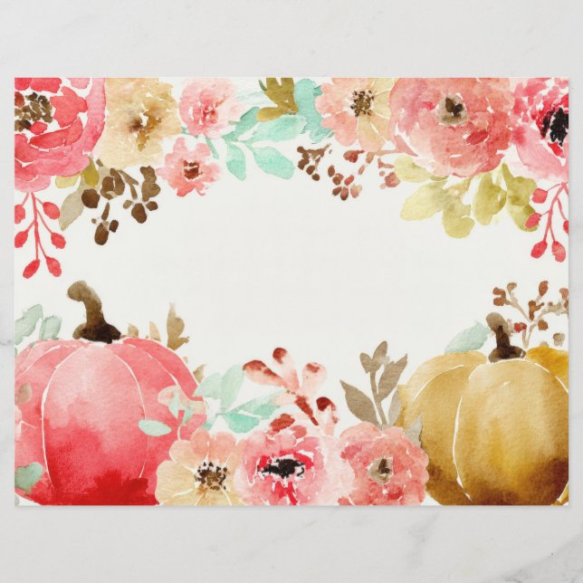 Citrouilles et fleurs d'automne Scapbook Papier (Devant)