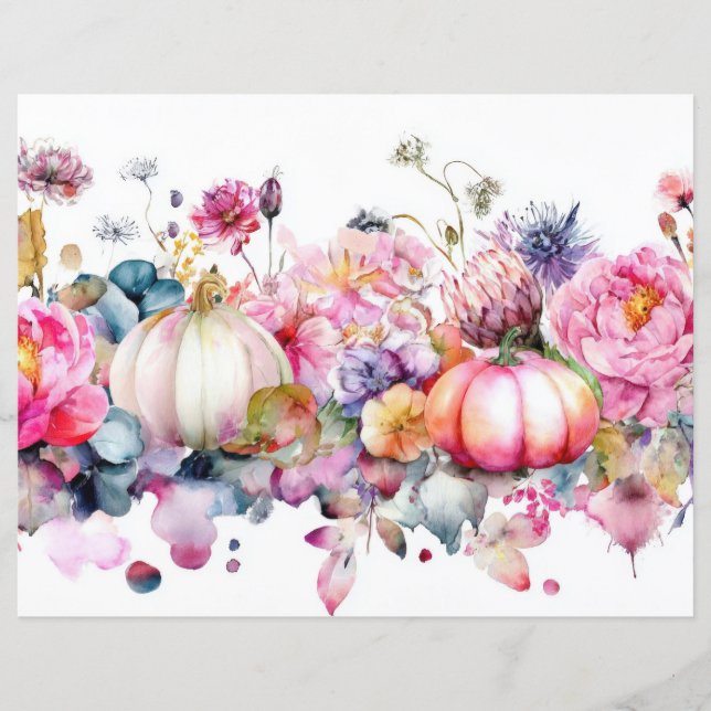 Citrouilles et fleurs d'automne Scapbook Papier (Devant)