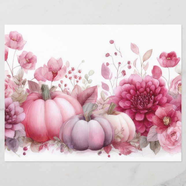Citrouilles et fleurs d'automne Scapbook Papier (Devant)