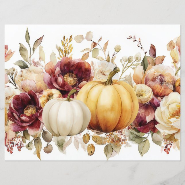 Citrouilles et fleurs d'automne Scapbook Papier (Devant)
