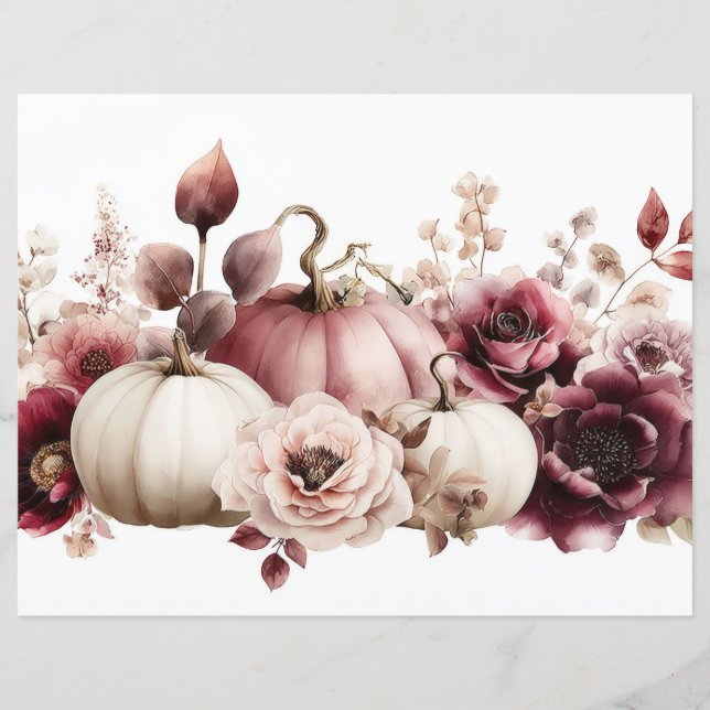 Citrouilles et fleurs d'automne Scapbook Papier (Devant)