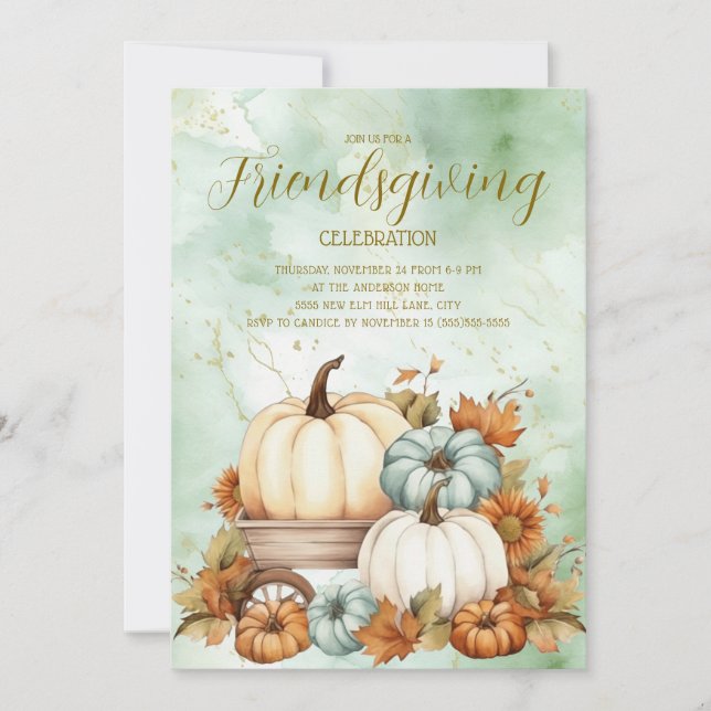 Citrouilles Rustique Sage Vert Blanc Friendsgiving (Devant)