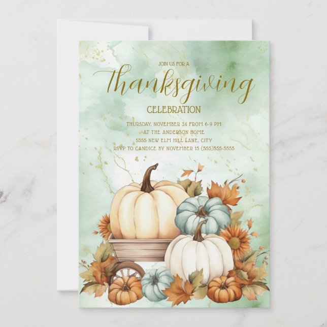 Citrouilles Rustique Sage Vert Blanc Thanksgiving  (Devant)