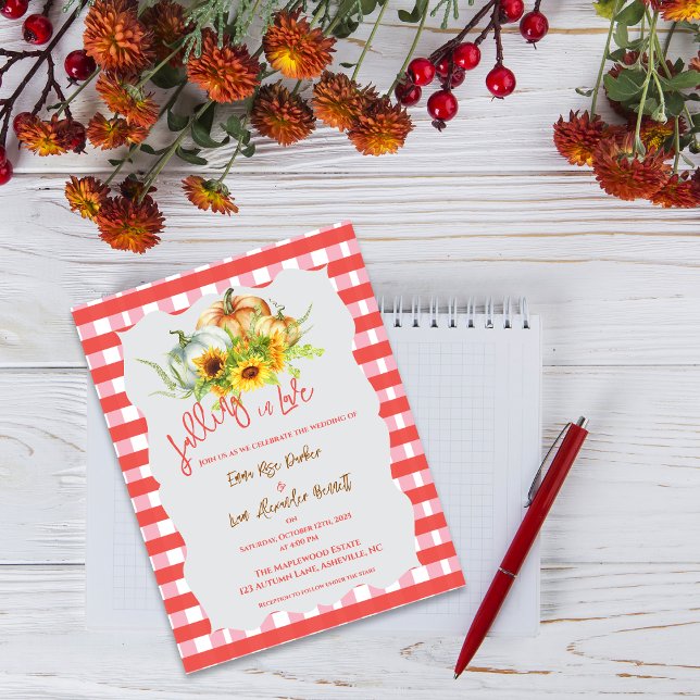 Citrouilles tombés dans l'amour Invitation Mariage (Pumpkins Falling in Love Fall Wedding Invitation Postcard)