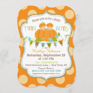Citrouilles Twin Boys Fall Baby Shower Invitations