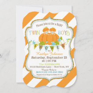 Citrouilles Twin Boys Fall Baby Shower Invitations