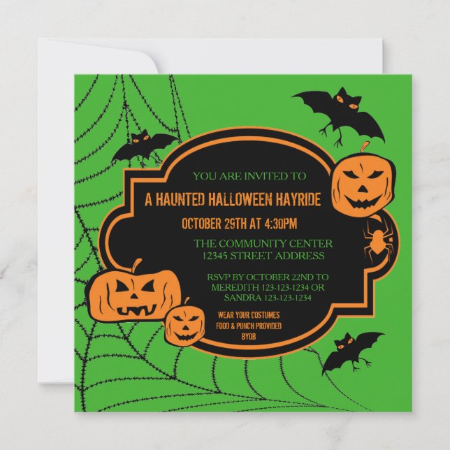 Citrouilles Vertes/Orange Cadres - Invitation Hall (Devant)