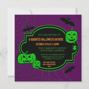 Citrouilles verts/violets encadrés - Invitation Ha