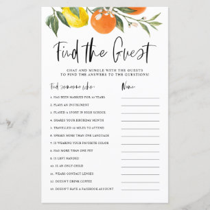 Citrus Botanical Trouver Guest Shower Game Card