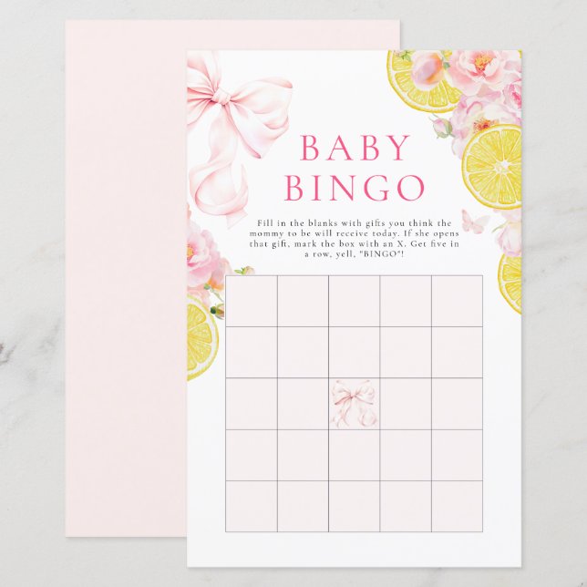 Citrus Bow Girl Baby shower cadeau Bingo Jeu (Devant / Derrière)