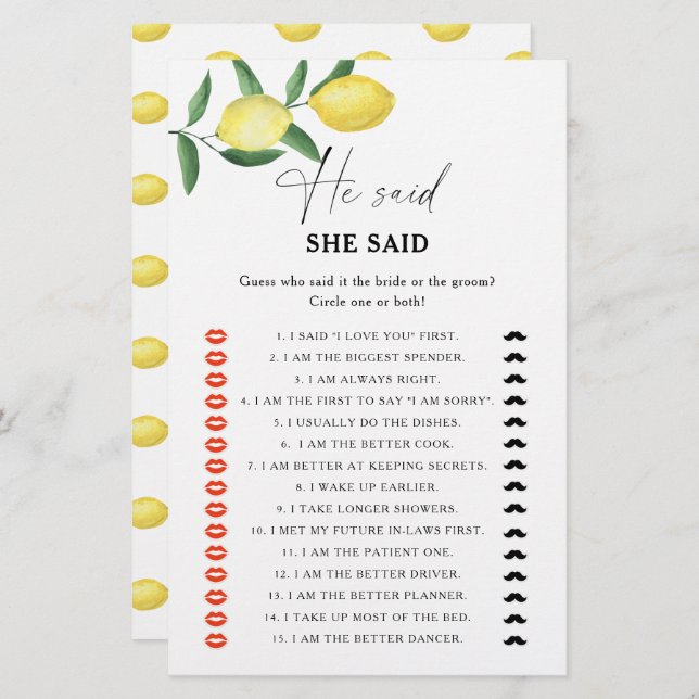 Citrus citron - Il a dit qu'elle a dit jeu de douc (Devant / Derrière)