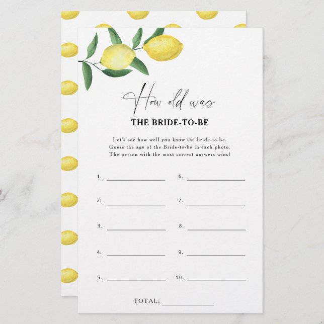 Citrus citron - Quel âge la mariée avait-elle pour (Devant / Derrière)