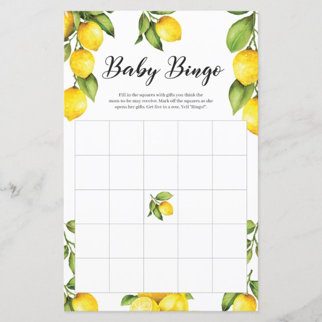 Citrus Citrons Baby shower Bingo (Devant)