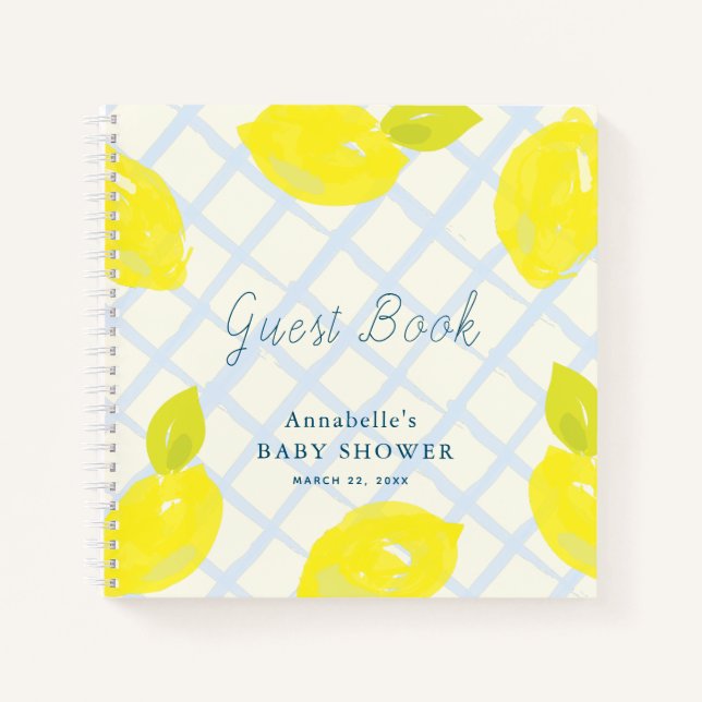 Citrus Citrus Blue Check Baby shower Livre d'or (Devant)