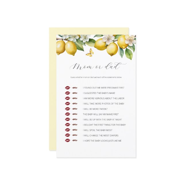 Citrus Citrus Été Maman Ou Papa Baby shower Jeu (Devant/Arrière en situation)