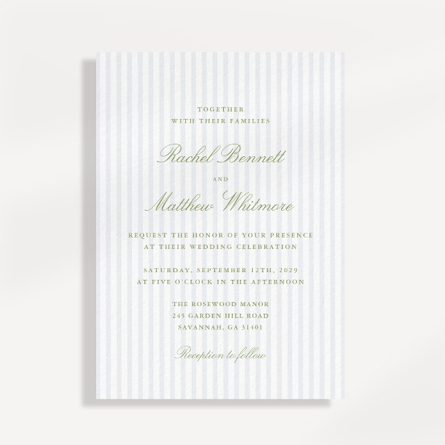 Citrus Green Stripe Elegant Wedding Invitation (Créateur téléchargé)