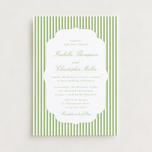 Citrus-Green Striped Elegant Wedding Invitation (Créateur téléchargé)