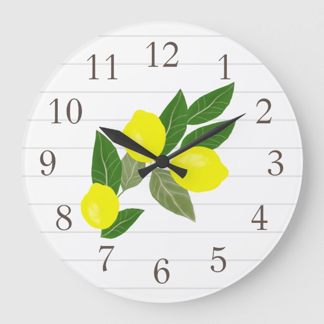 Citrus jaune citron rayures mural Horloge (Recto)