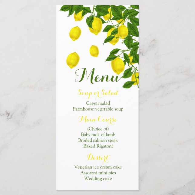 Citrus Jaune Menu Citron & Green Wedding Party (Devant)
