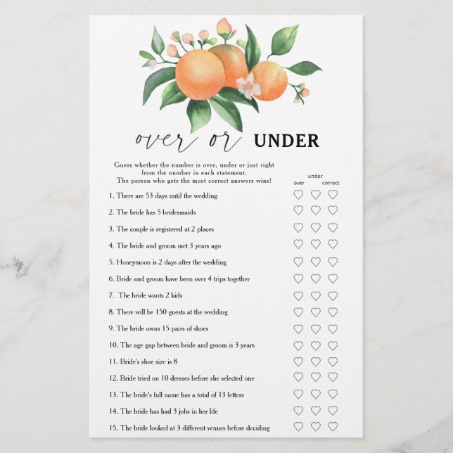Citrus - Jeu de baby shower ou mariage (Devant)