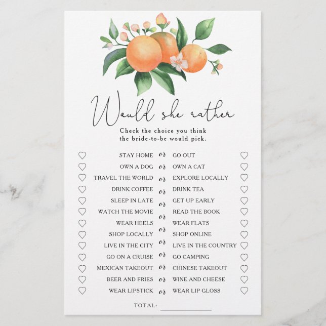 Citrus - Jeu de baby shower pour la mariée (Devant)
