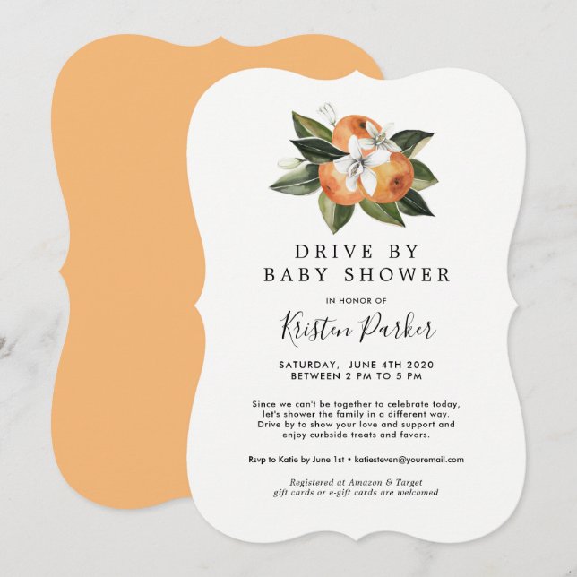 Citrus Modern Drive By Baby Shower Invitations (Devant / Derrière)