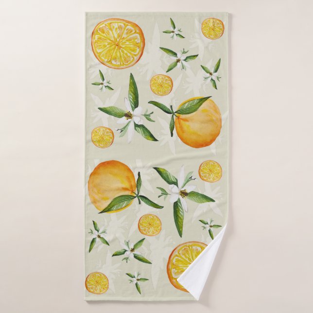 Citrus motif d'oranges et de fleurs d'oranger magn (Serviette de bain)