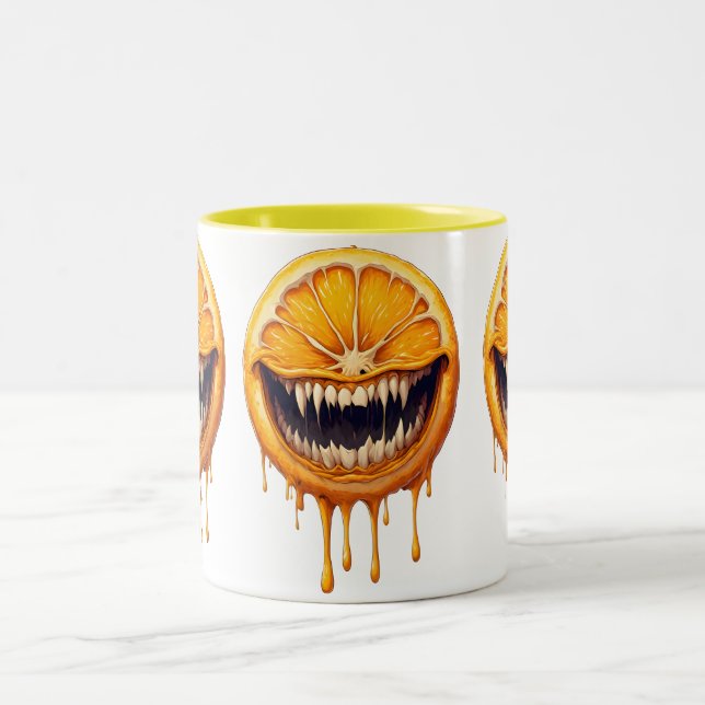 Citrus Nightmare Coffee Mug – Spooky Fruit Design (Centre)