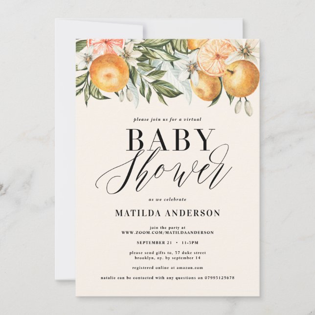 Citrus, orange + baby shower virtuel en fleur (Devant)