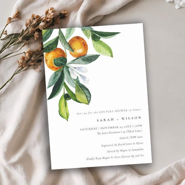 Citrus Orange Botanical Boho Couples Invitation de (Créateur téléchargé)