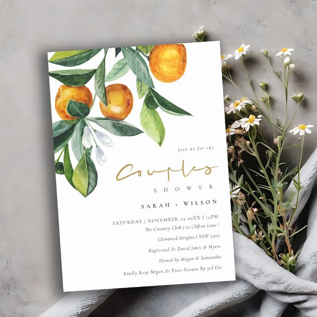 Citrus Orange Botanical Boho Couples Invitation de (Créateur téléchargé)