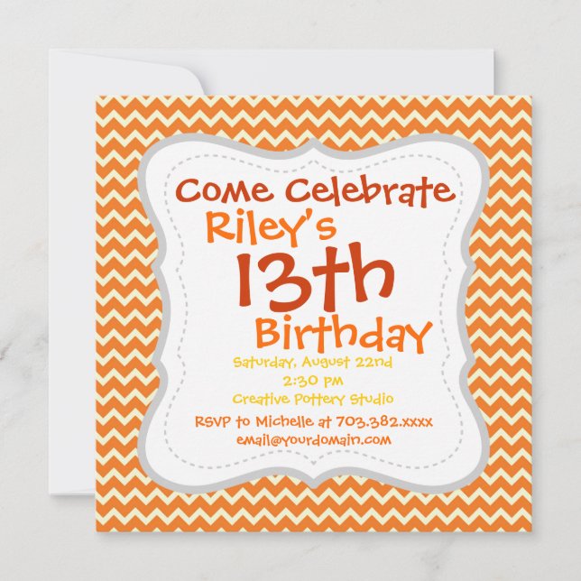 Citrus Orange Chevron Invitations de fête d'annive (Devant)