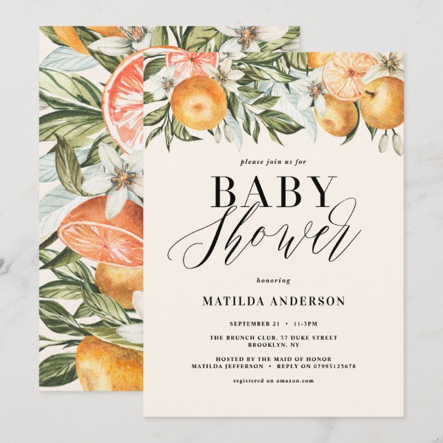 Citrus, orange + fleur baby shower (Devant / Derrière)
