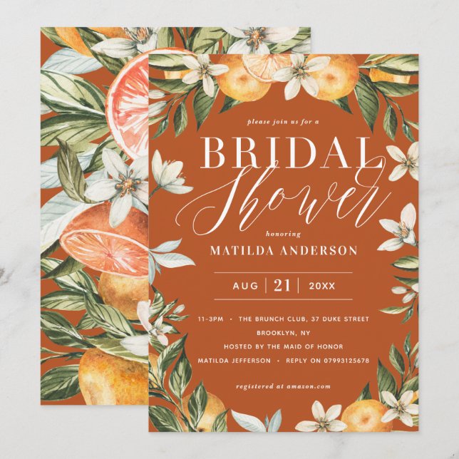 Citrus, oranger + fleur fête de la douche nuptiale (Devant / Derrière)
