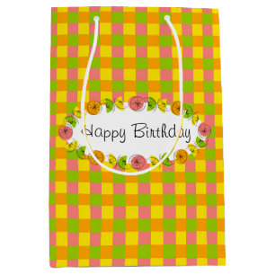 Citrus Oval Check Anniversaire sac cadeau moyen