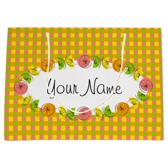 Citrus Oval Chèque Nom sac cadeau grand (Devant)