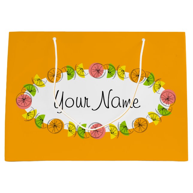 Citrus Oval Orange Nom sac cadeau grand (Devant)