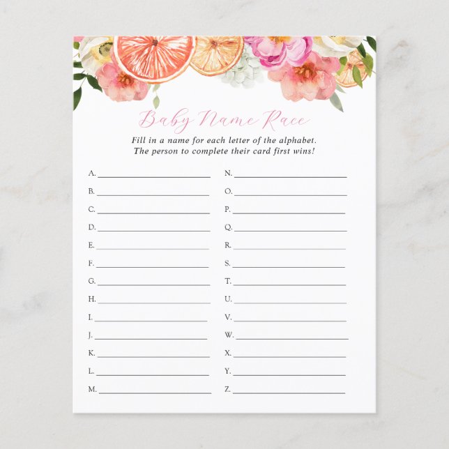 Citrus rose Nom du bébé Race Shower Jeu (Devant)