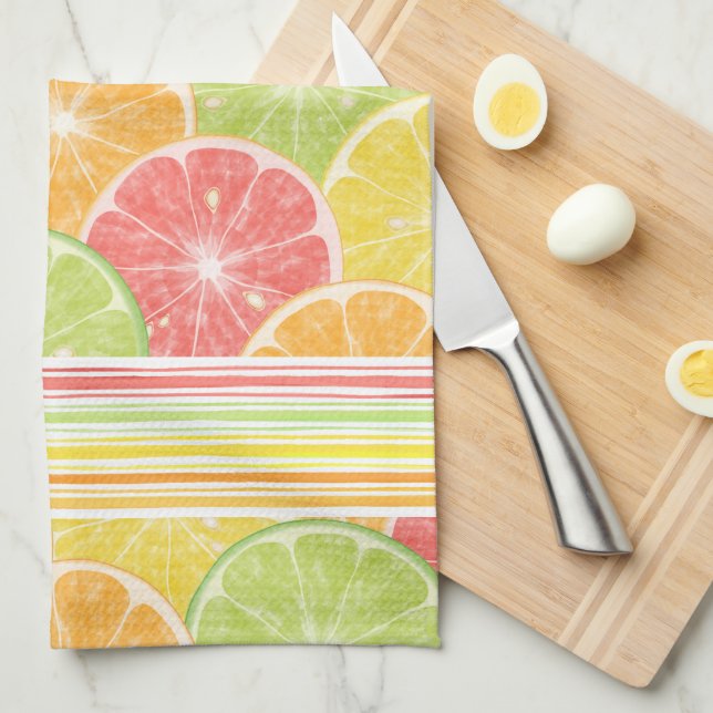 Citrus Slices and Stripes Serviette de cuisine (Quart Plié)