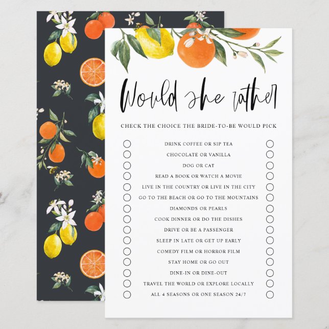 Citrus Voudrait-Elle Plutôt Fête des mariées Jeu (Devant / Derrière)