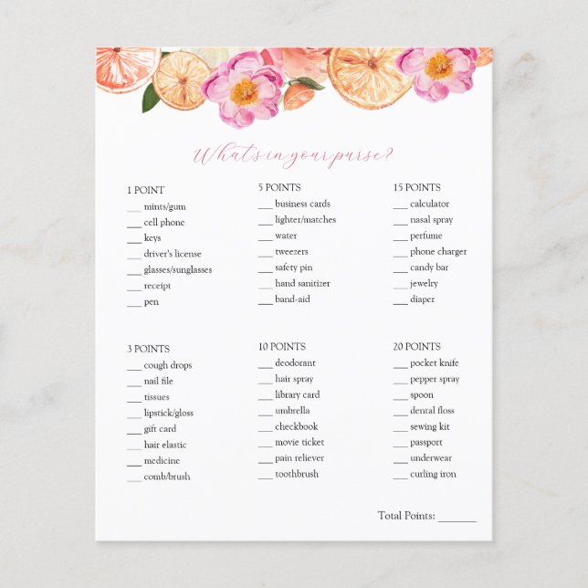 Citrus What's in Your Purse Fête des mariées Jeu (Devant)