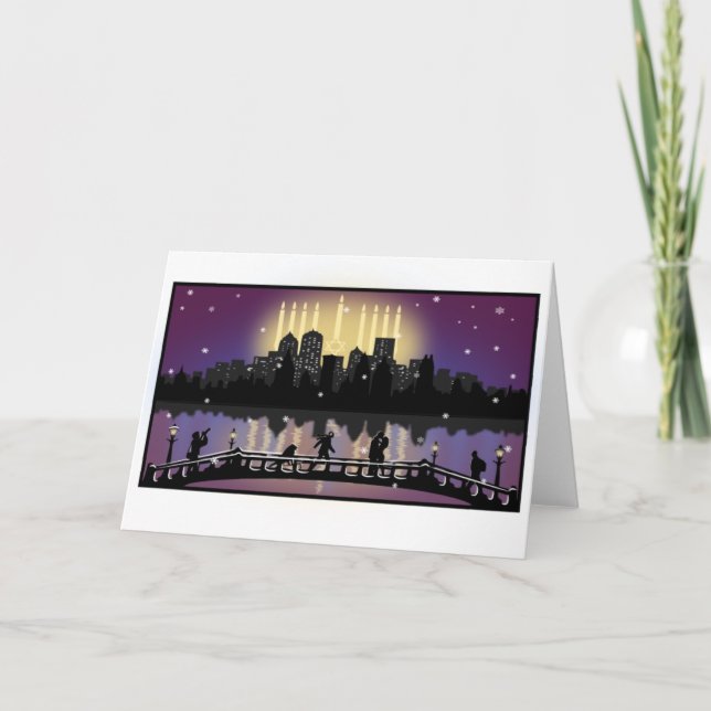 City Night Skyline Hanoukka Menorah Carte de voeux (Devant)