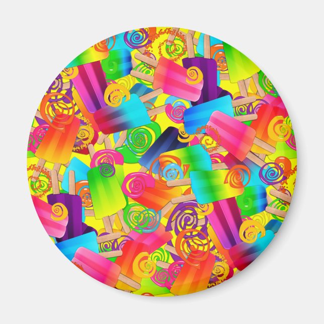 CKC Popsicle Swirls Yellow ROUND MAGNET (Devant)