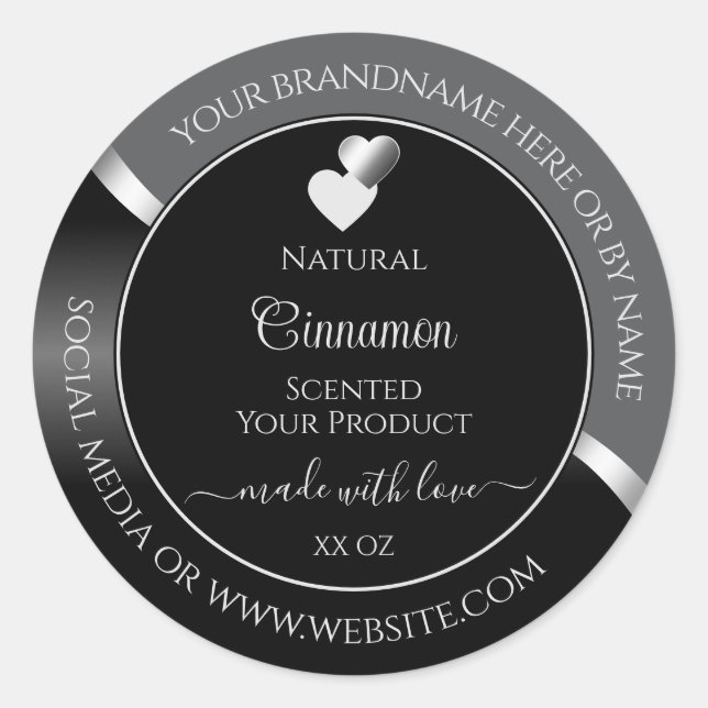 Clair gris noir Wavy Silver Hearts Étiquette produ (Devant)